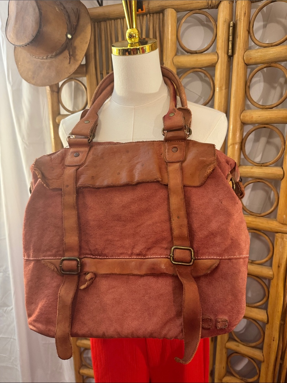 Bed Stu Rust Suede and Leather Strap Shoulder Tote